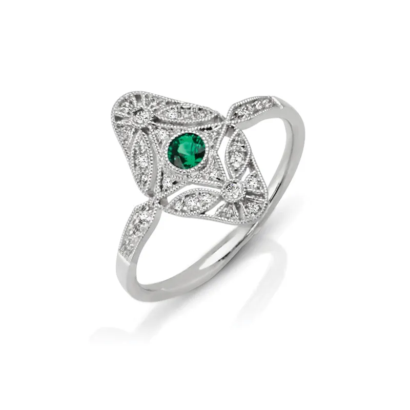 Vintage Inspired 0.10 ct. Natural Emerald Ring With Diamonds