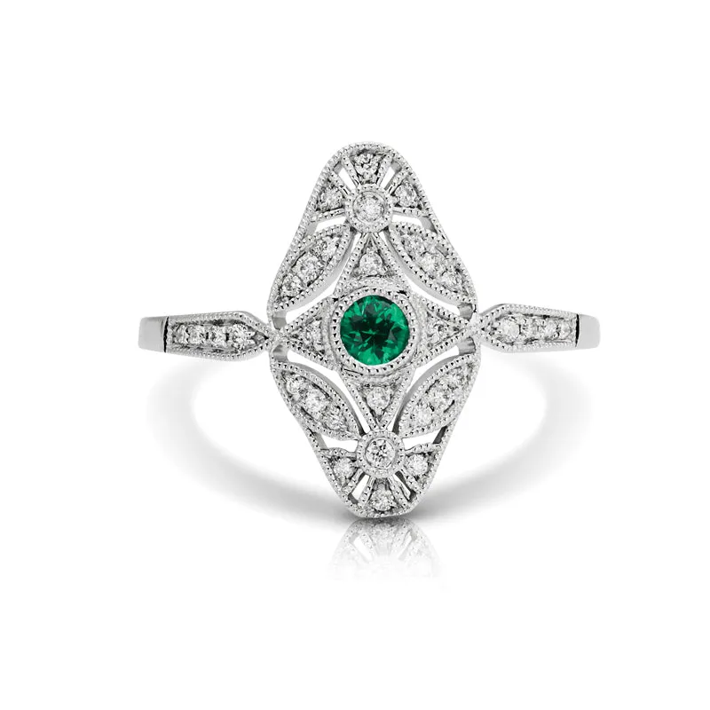 Vintage Inspired 0.10 ct. Natural Emerald Ring With Diamonds