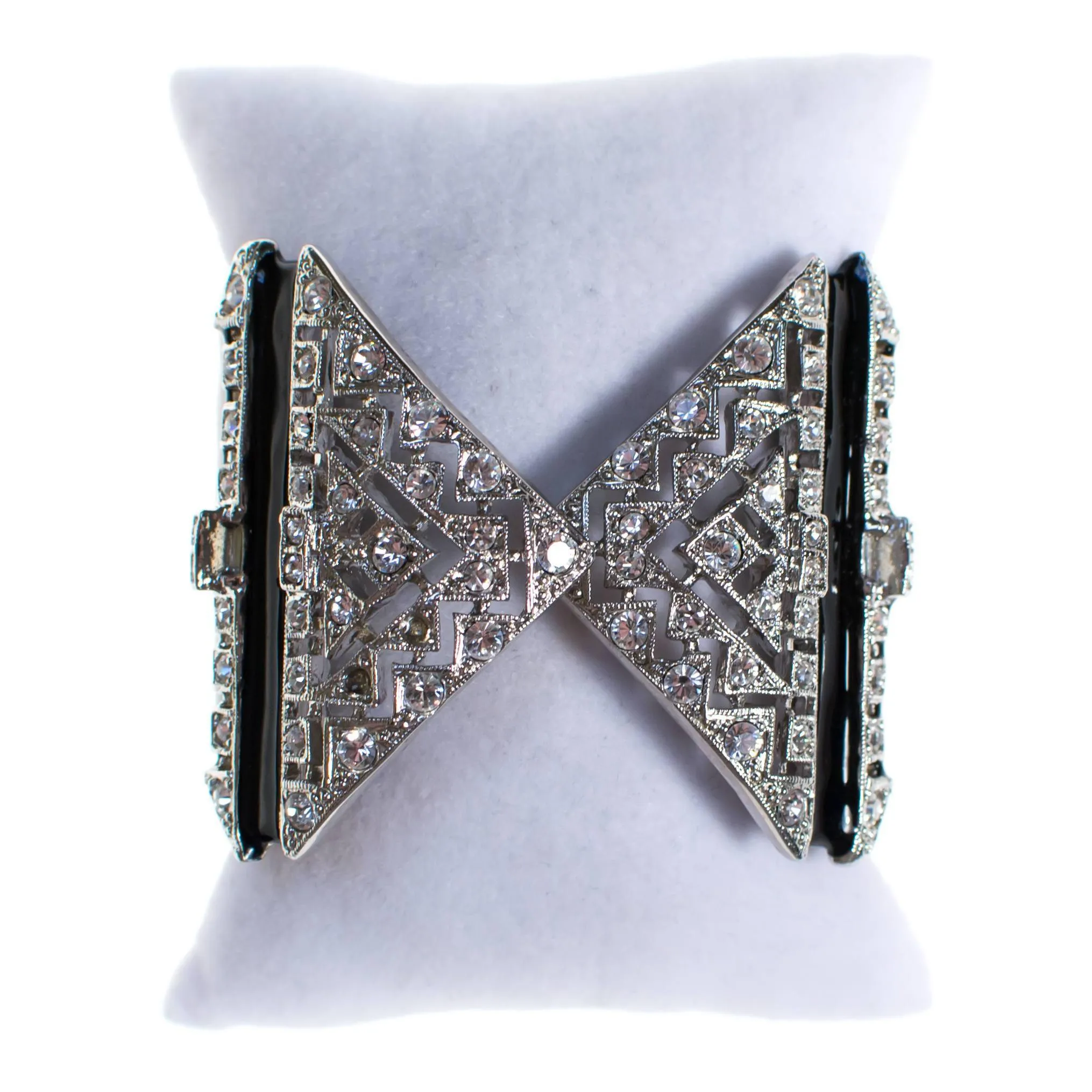 Vintage Kenneth Jay Lane Art Deco Rhinestone and Black Enamel Wide Cuff Statement Bracelet