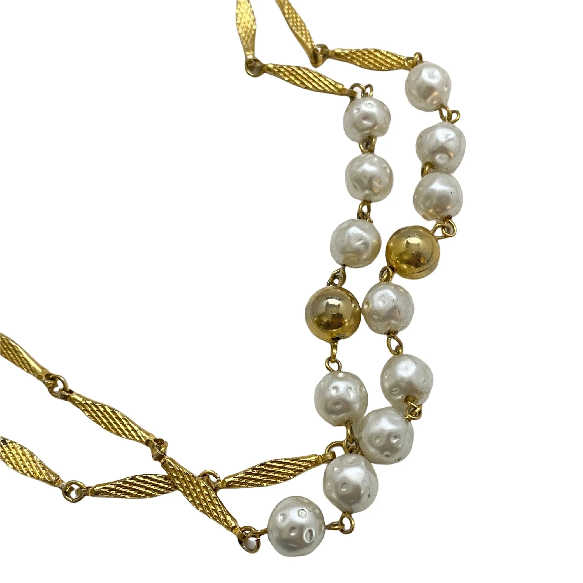 Vintage Long Gold Chain and Pearl Necklace