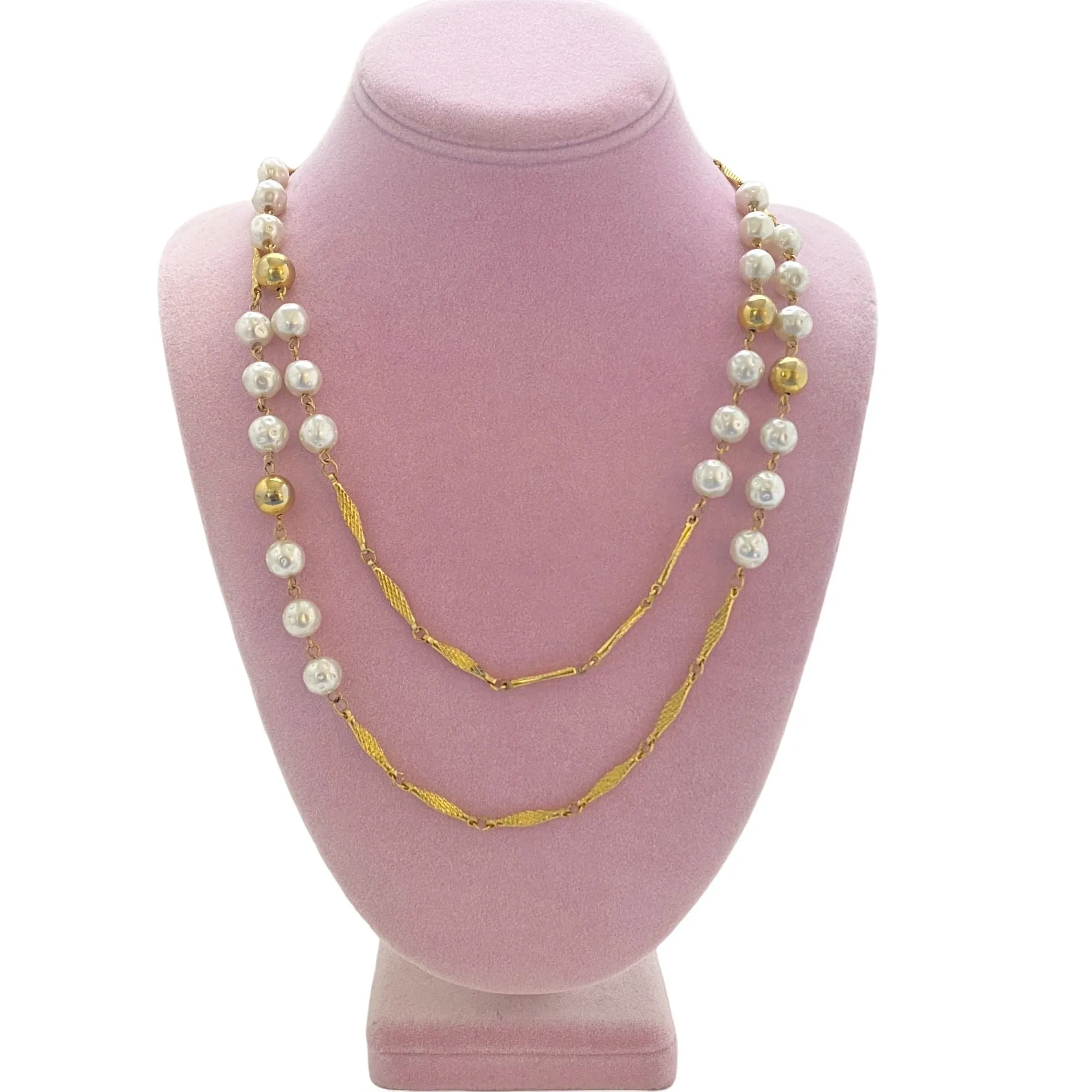 Vintage Long Gold Chain and Pearl Necklace