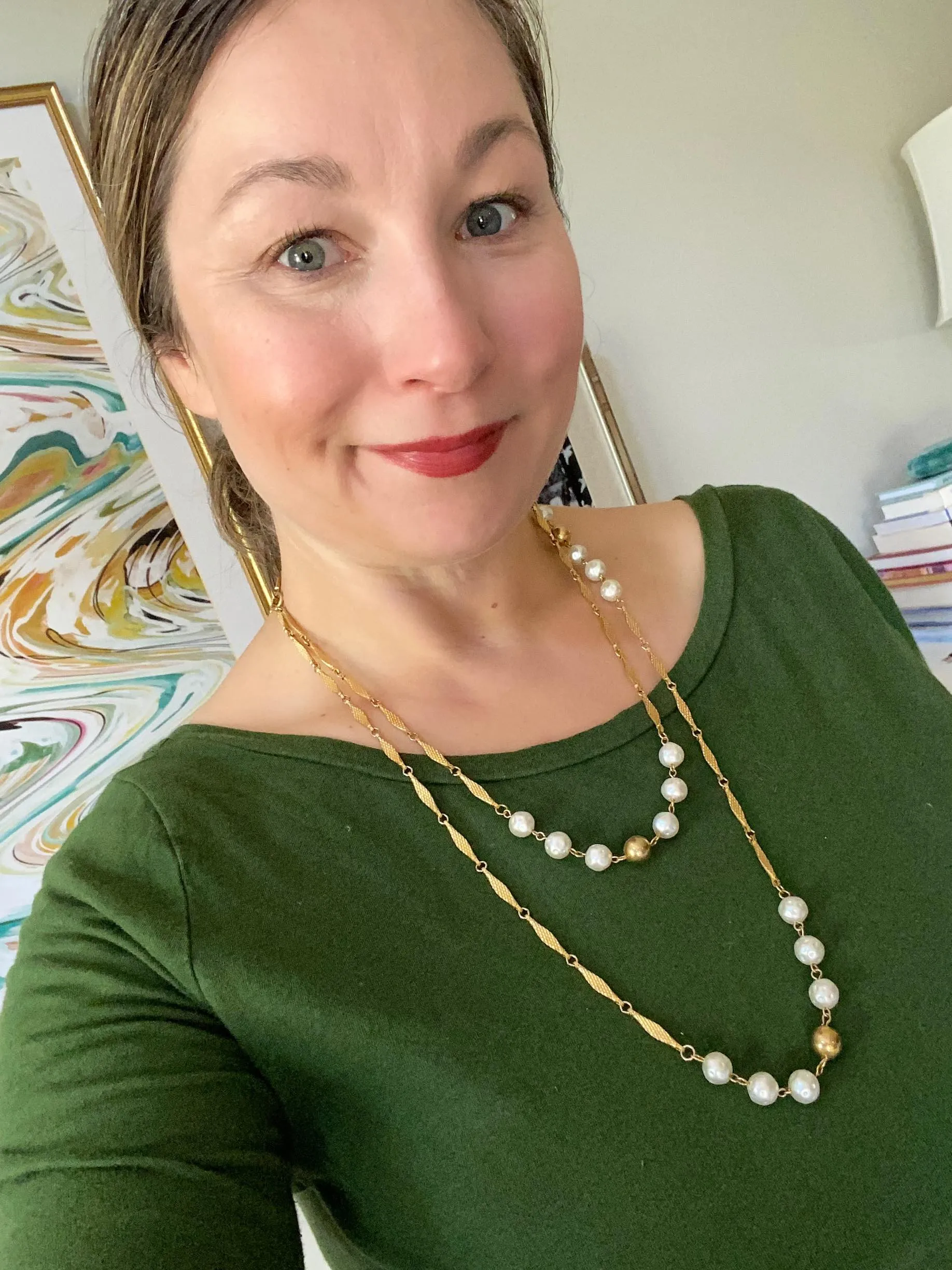Vintage Long Gold Chain and Pearl Necklace
