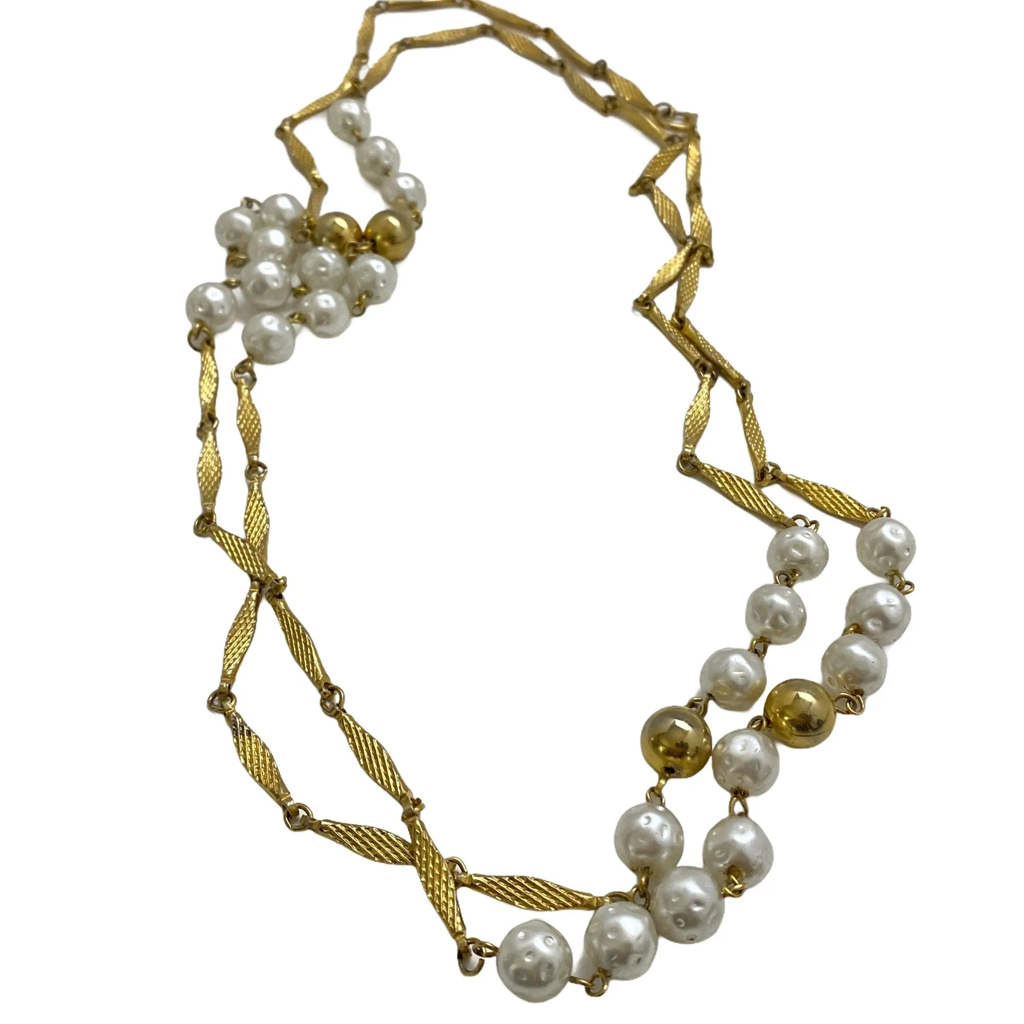 Vintage Long Gold Chain and Pearl Necklace