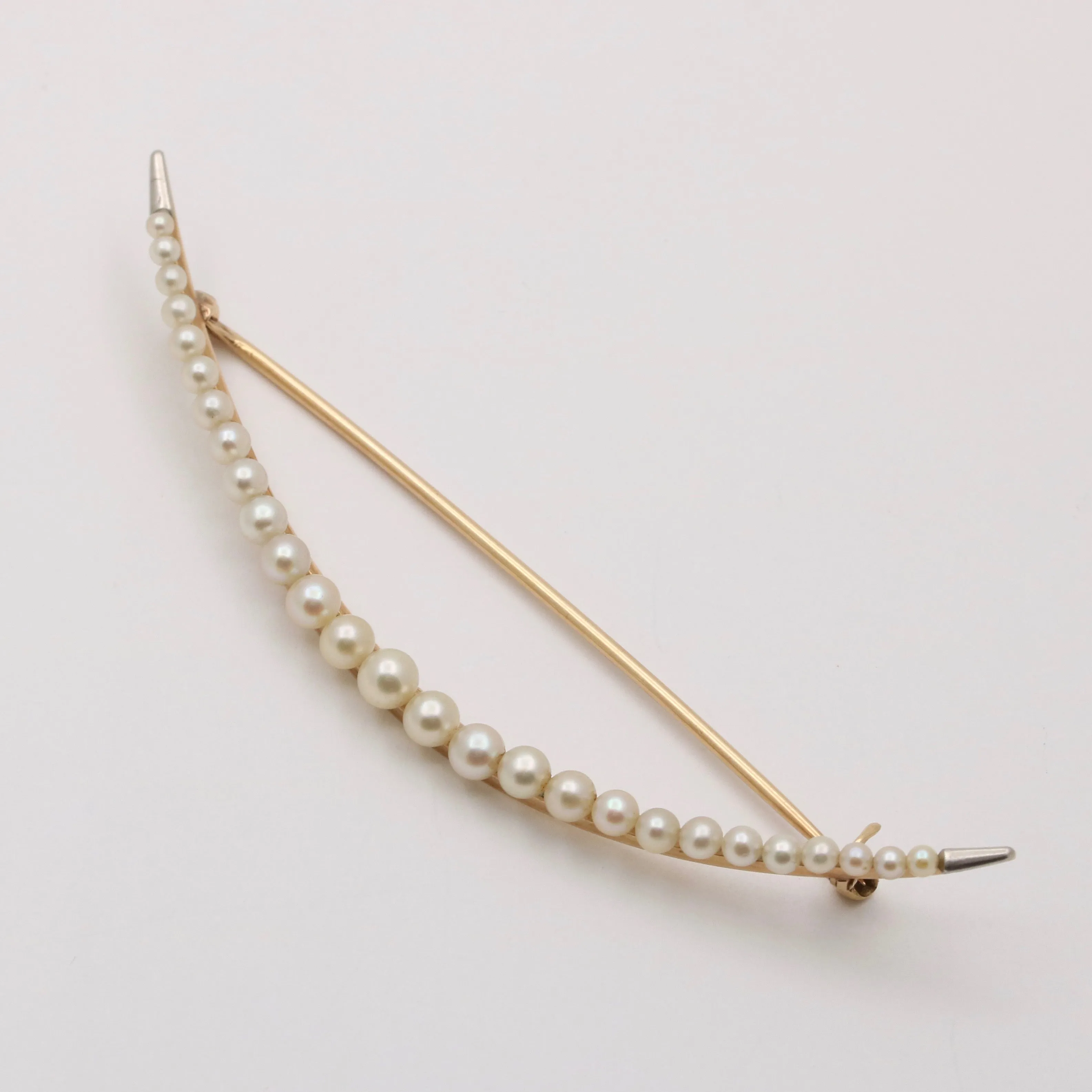 Vintage Pearl and 14K Gold Crescent Pin