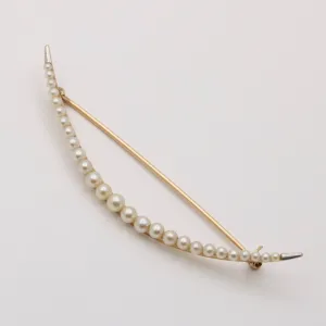 Vintage Pearl and 14K Gold Crescent Pin