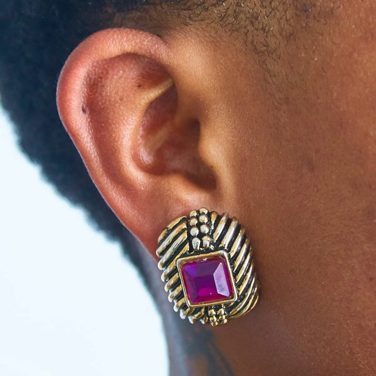 Vintage Purple Rhinestone Deco Earrings