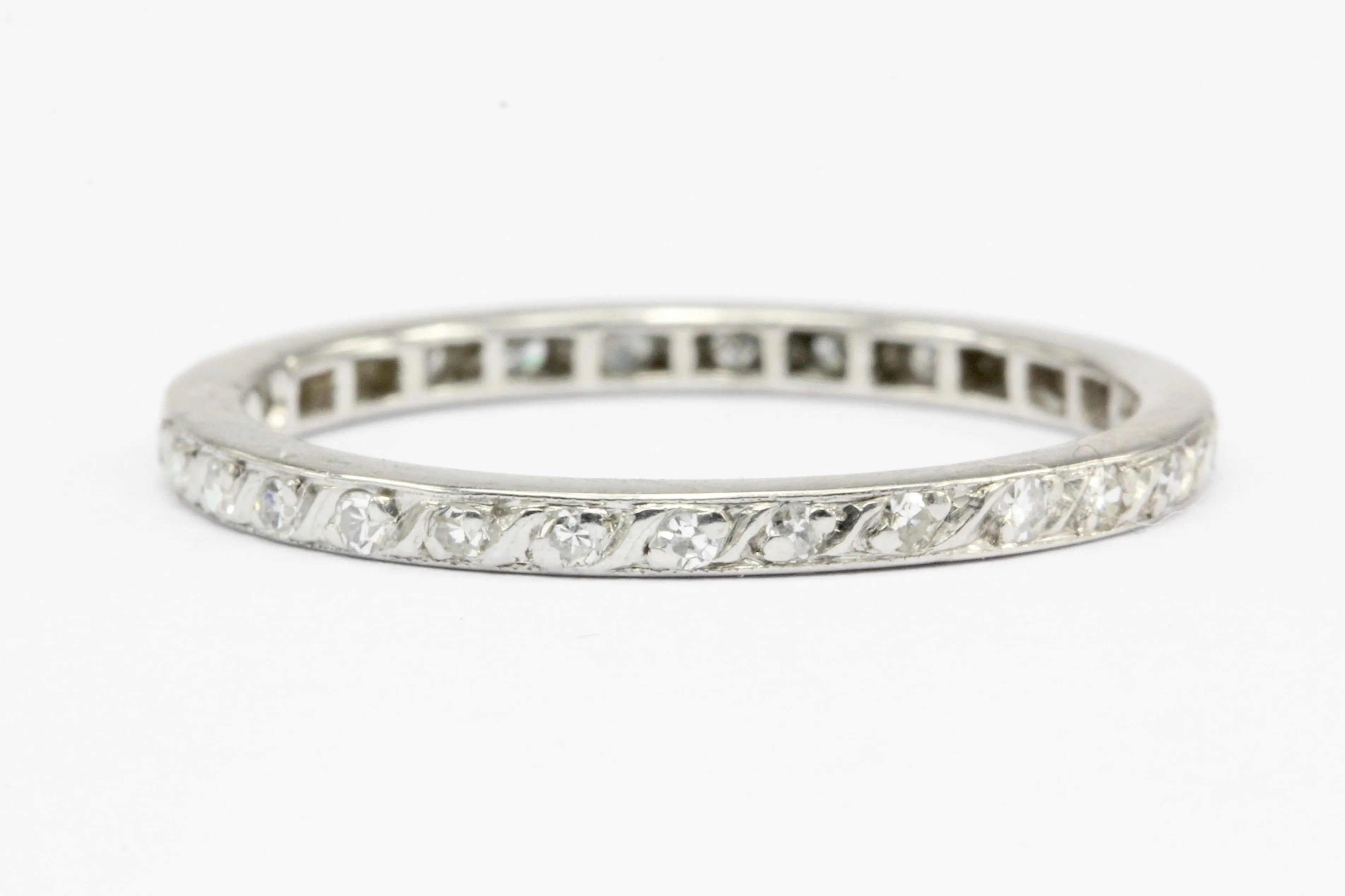 Vintage Single Cut Diamond Eternity Platinum Band Size 8.5