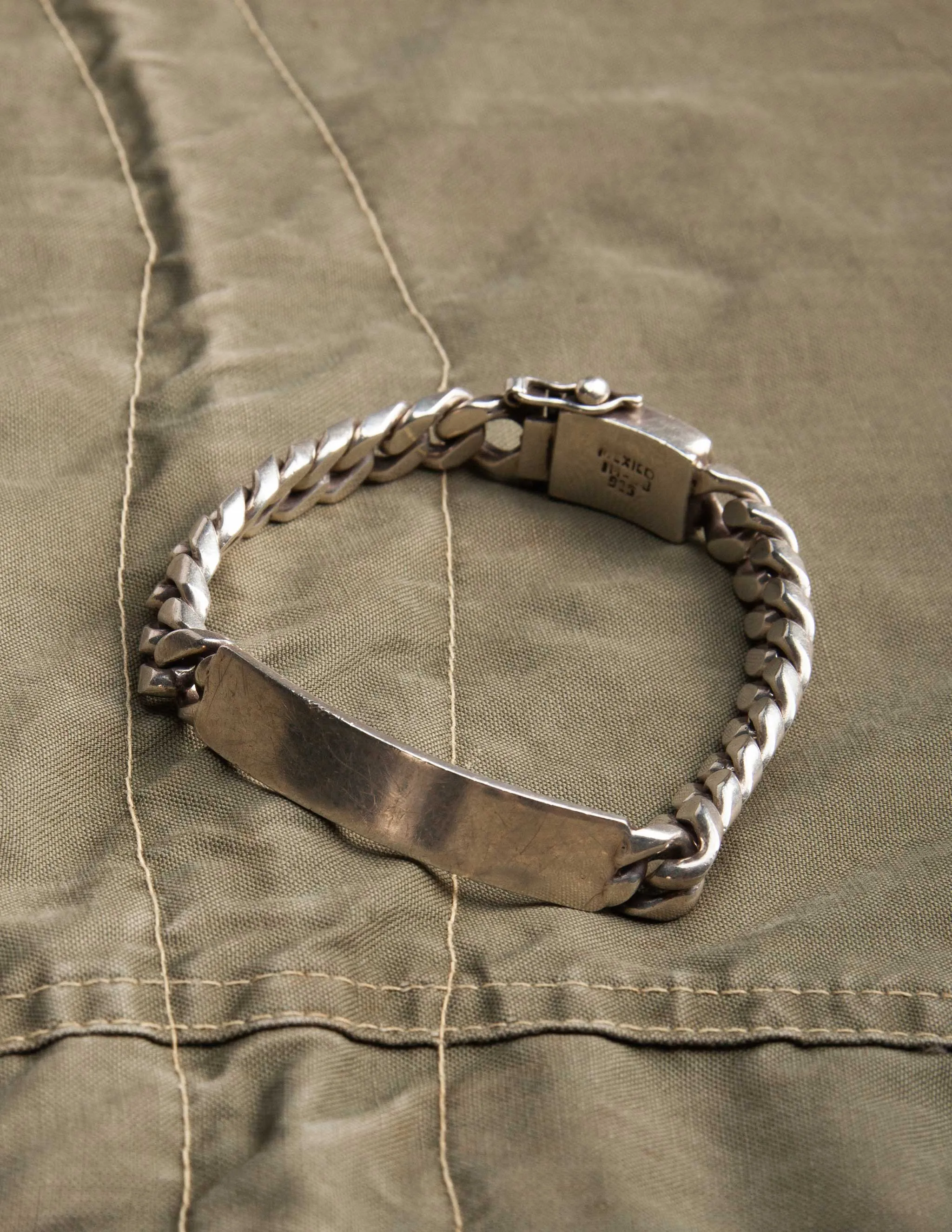 Vintage Sterling Silver Military ID Bracelet with Large Box Clasp