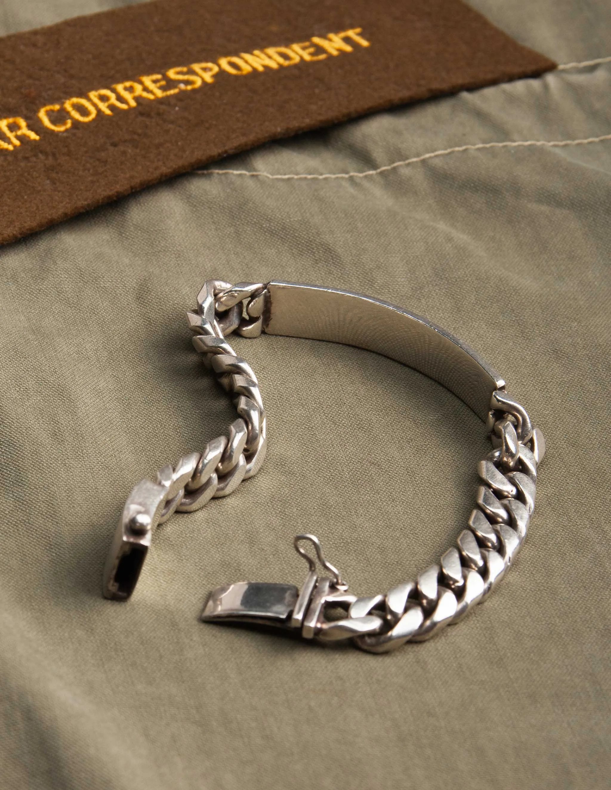 Vintage Sterling Silver Military ID Bracelet with Large Box Clasp