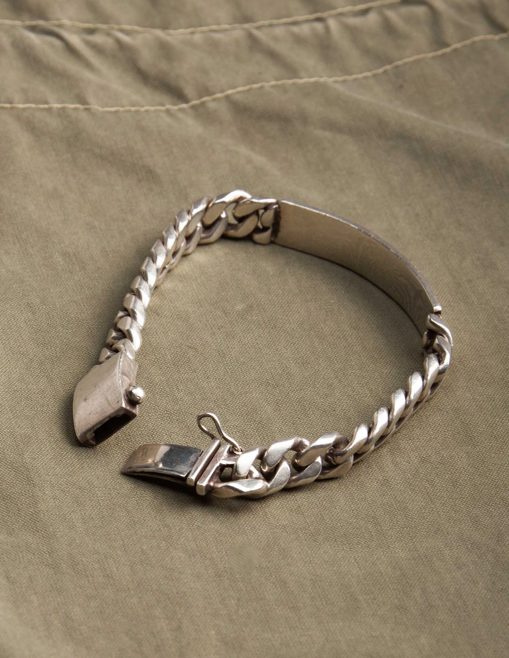 Vintage Sterling Silver Military ID Bracelet with Large Box Clasp