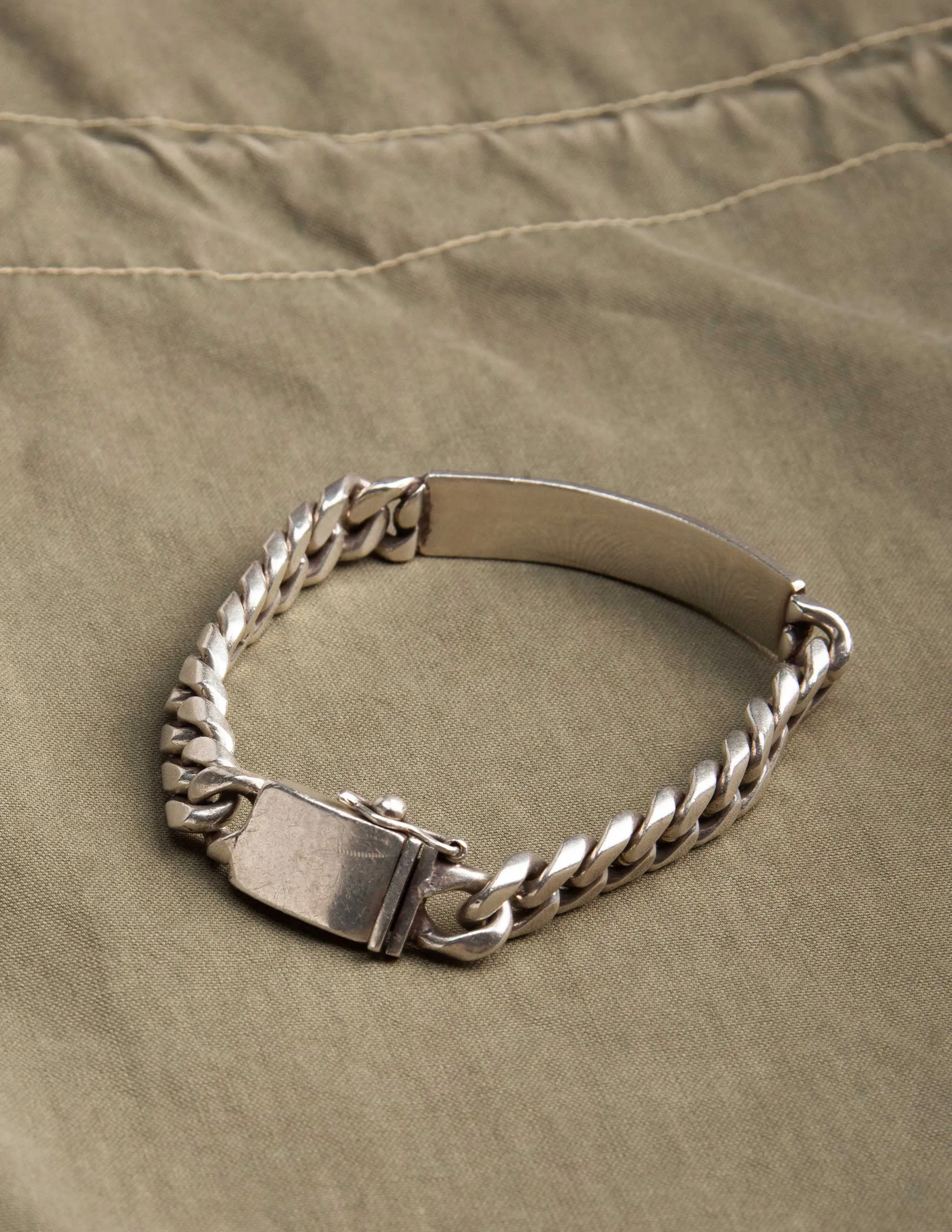 Vintage Sterling Silver Military ID Bracelet with Large Box Clasp