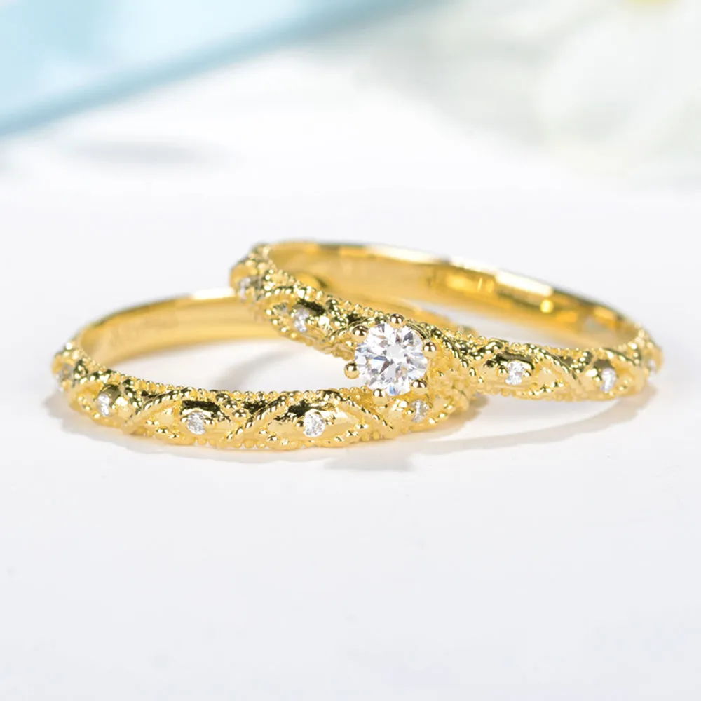 Vintage Style Diamond Engagement Wedding Ring Set