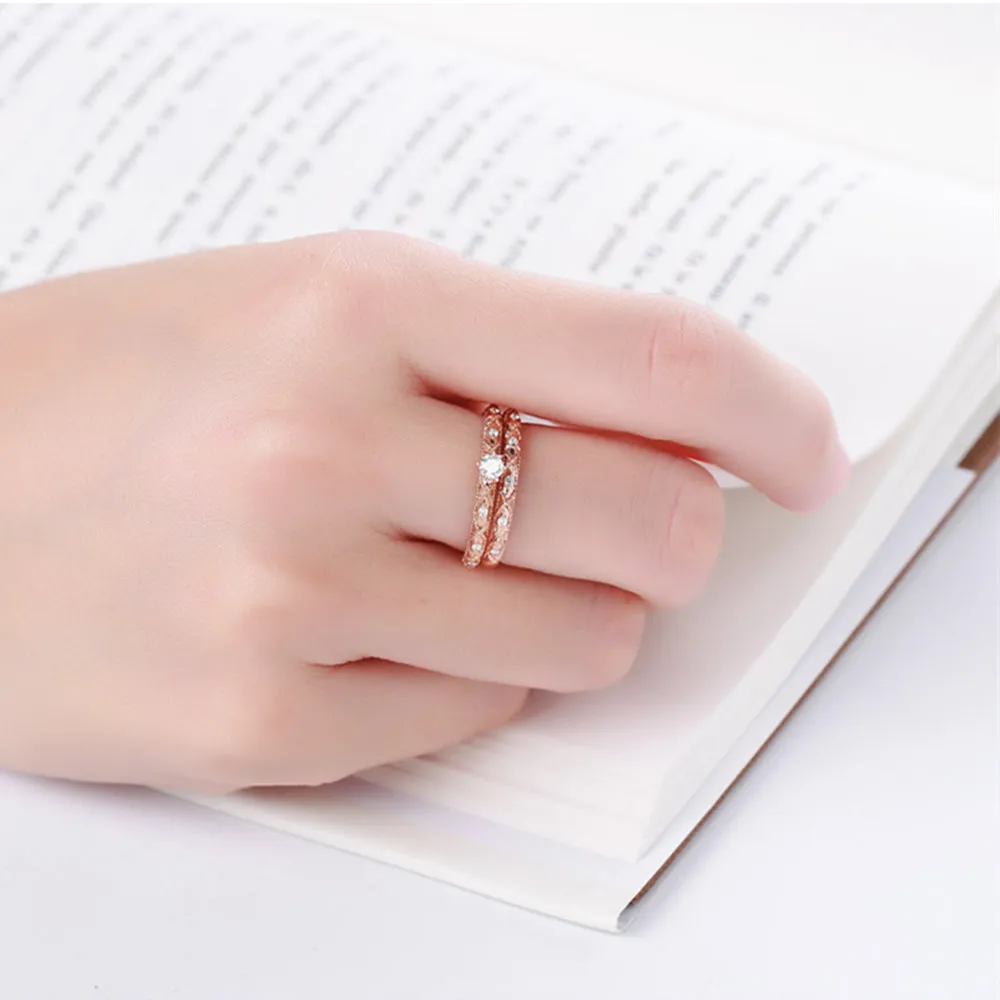 Vintage Style Diamond Engagement Wedding Ring Set