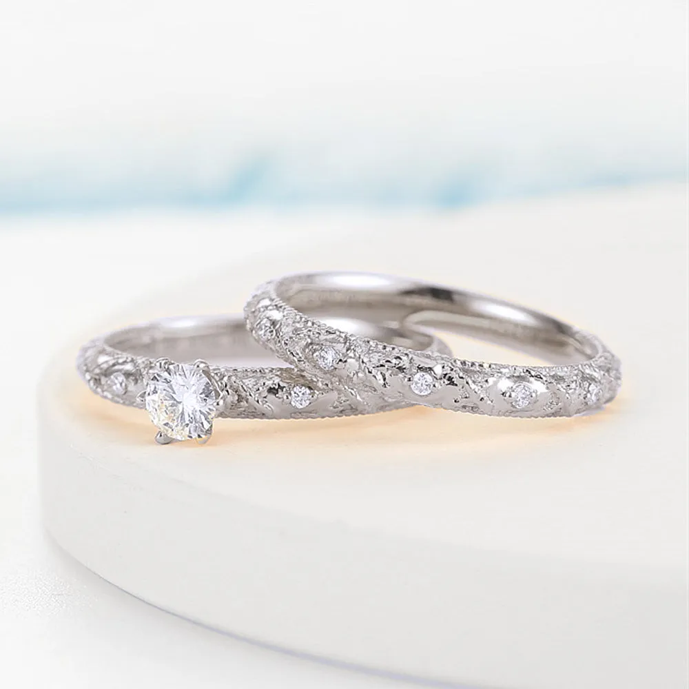 Vintage Style Diamond Engagement Wedding Ring Set