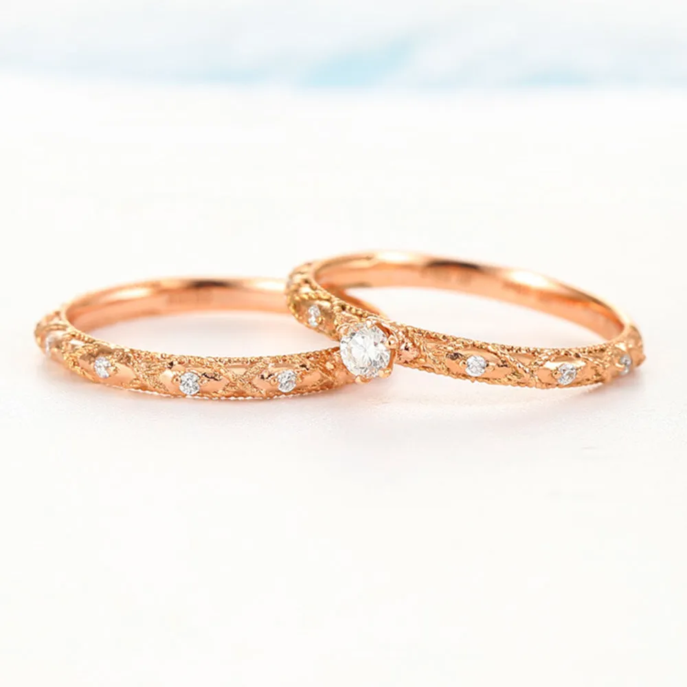 Vintage Style Diamond Engagement Wedding Ring Set