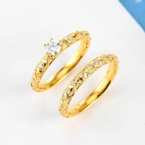 Vintage Style Diamond Engagement Wedding Ring Set