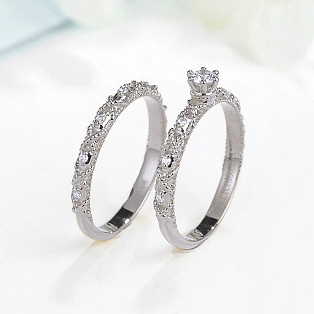 Vintage Style Diamond Engagement Wedding Ring Set