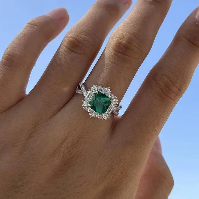 Vintage Twist Emerald Green Princess Cut Engagement Ring