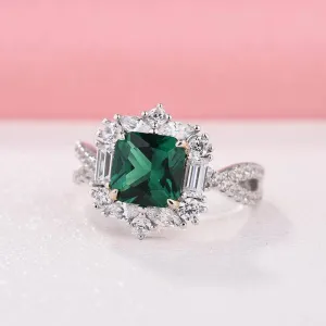Vintage Twist Emerald Green Princess Cut Engagement Ring