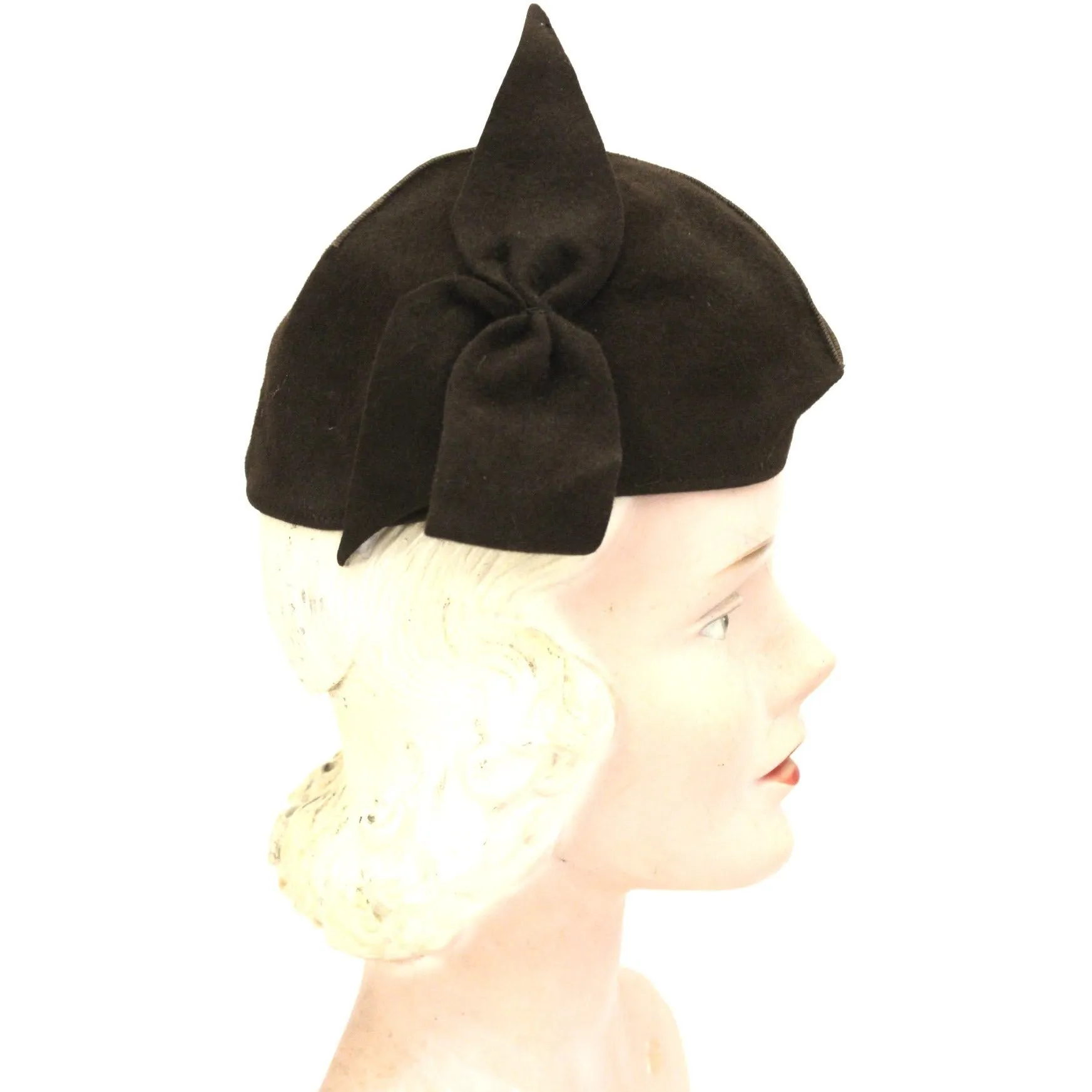 Vintage Womens Felt Hat Late 1930s Military Style Brown O/S