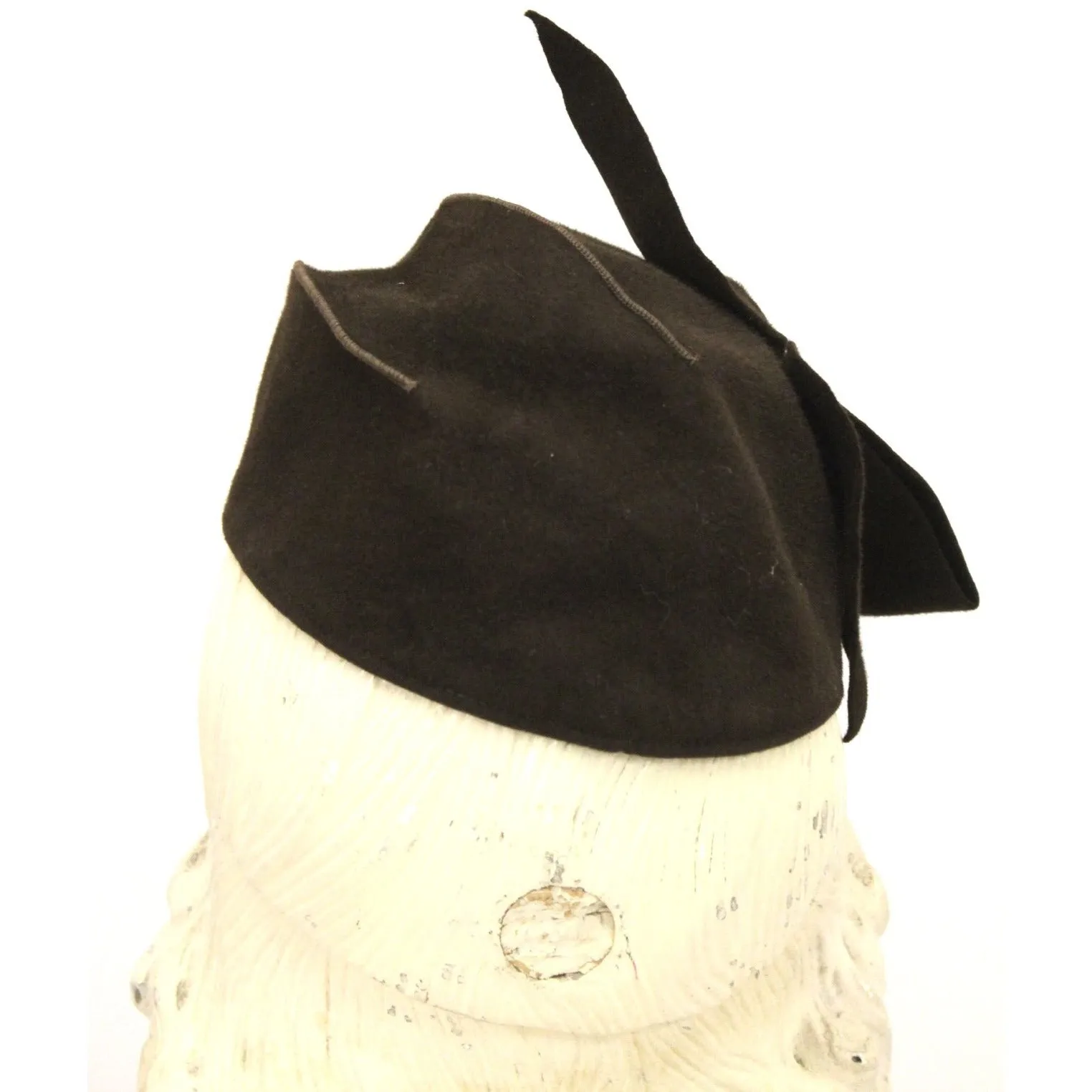 Vintage Womens Felt Hat Late 1930s Military Style Brown O/S