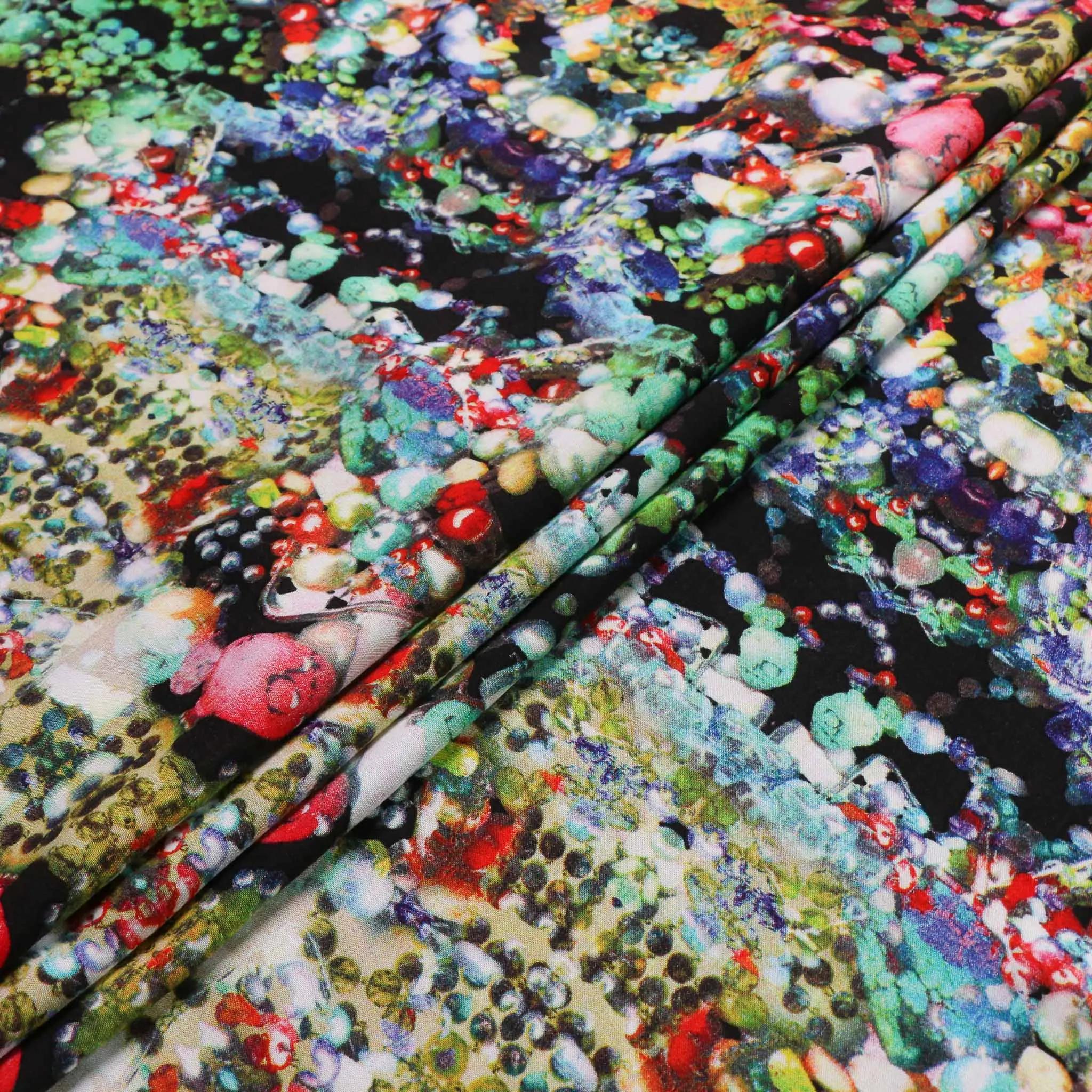 Viscose Challis Fabric - Multicoloured on black