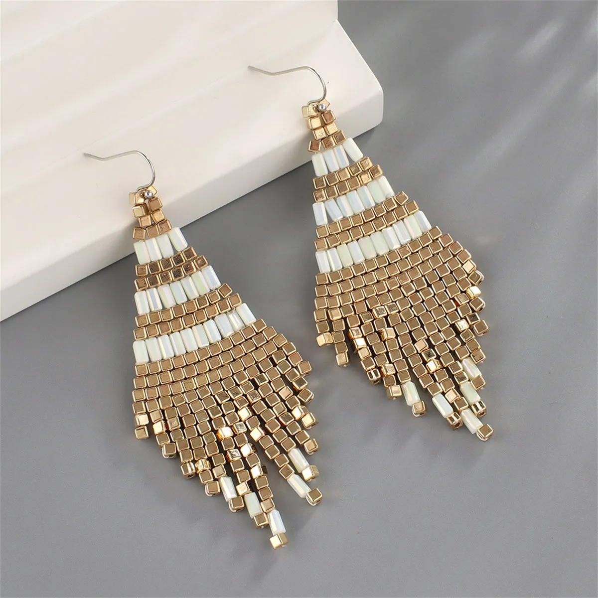 White & 18K Gold-Plated Rhombus Tassel Drop Earrings