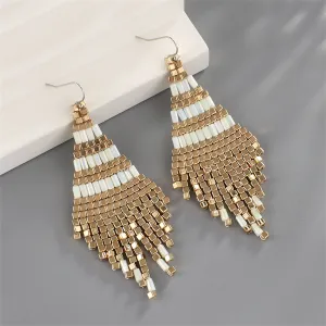 White & 18K Gold-Plated Rhombus Tassel Drop Earrings