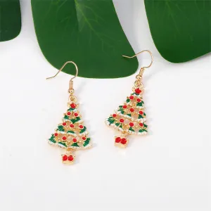 White & Red Enamel 18K Gold-Plated Christmas Tree Drop Earrings