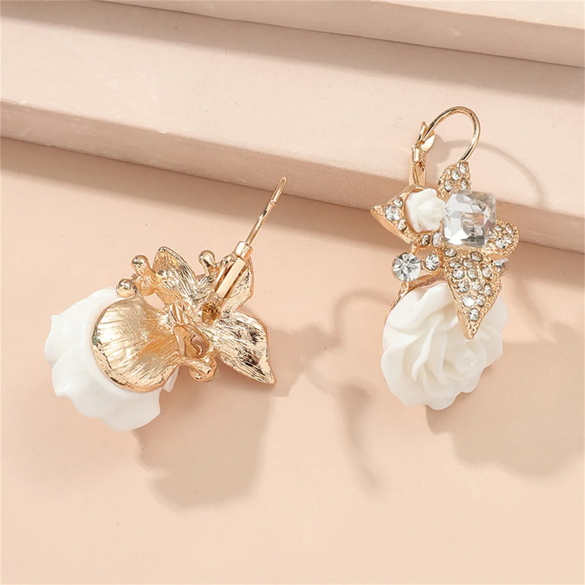 White Crystal & Cubic Zirconia Flower Drop Earrings