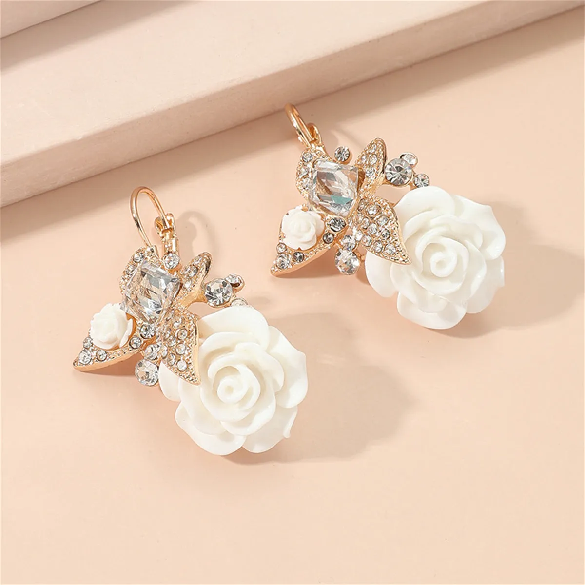 White Crystal & Cubic Zirconia Flower Drop Earrings