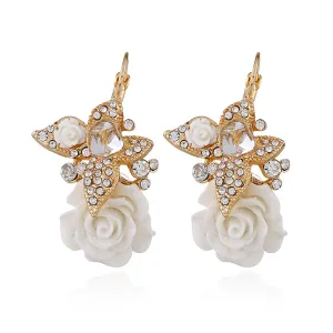 White Crystal & Cubic Zirconia Flower Drop Earrings