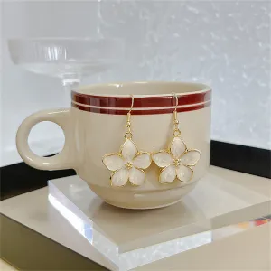 White Enamel & 18K Gold-Plated Flower Drop Earrings
