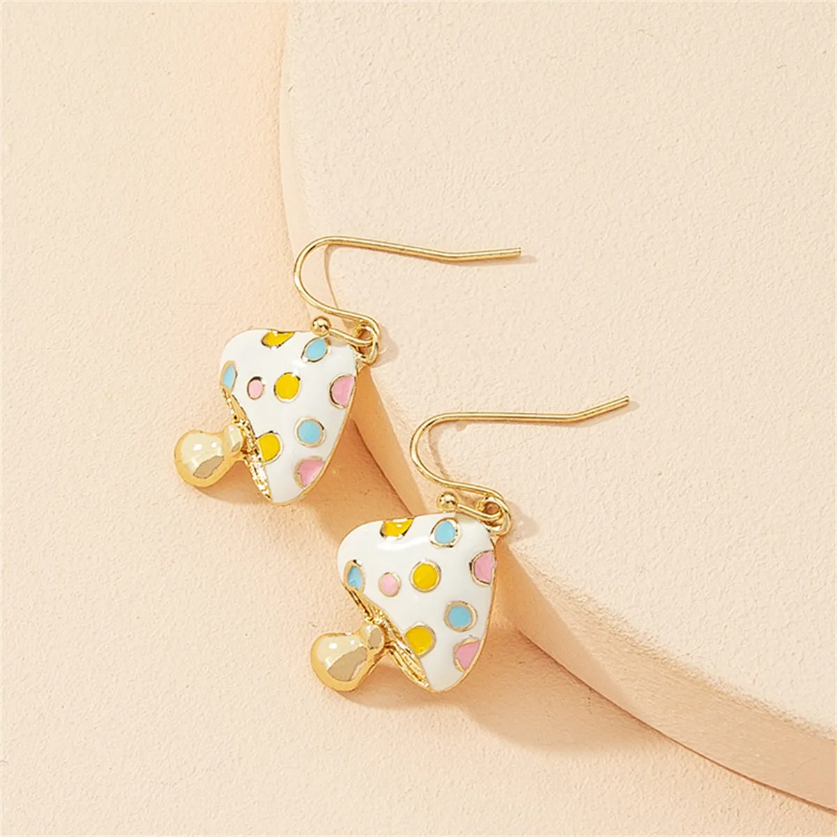White Enamel & 18K Gold-Plated Mushroom Drop Earrings