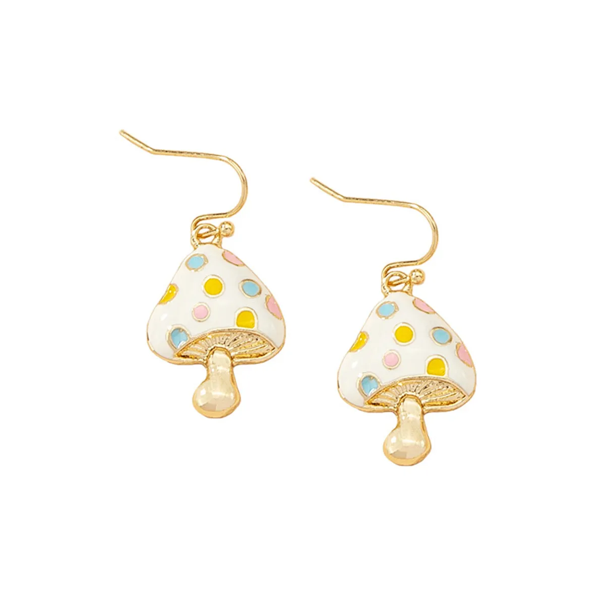 White Enamel & 18K Gold-Plated Mushroom Drop Earrings