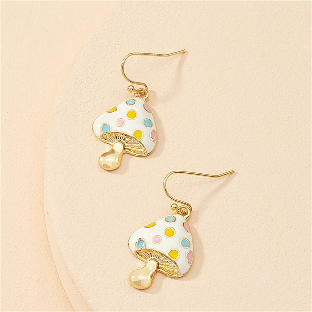 White Enamel & 18K Gold-Plated Mushroom Drop Earrings