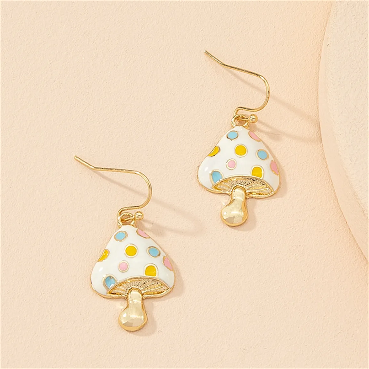 White Enamel & 18K Gold-Plated Mushroom Drop Earrings