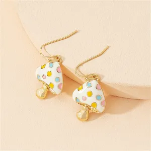 White Enamel & 18K Gold-Plated Mushroom Drop Earrings