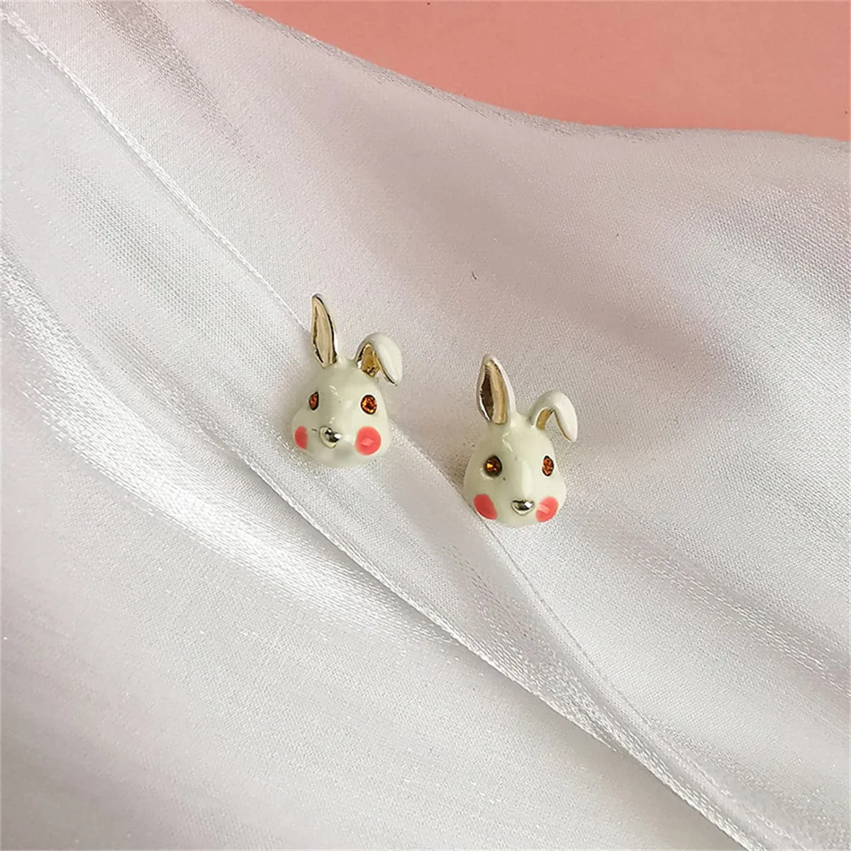 White Enamel & 18K Gold-Plated Rabbit Stud Earrings