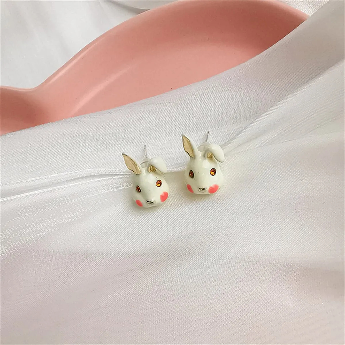 White Enamel & 18K Gold-Plated Rabbit Stud Earrings