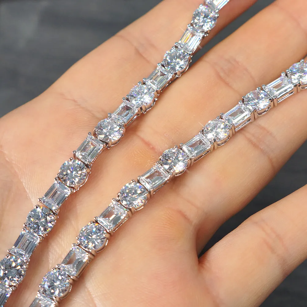 White Gold Emerald & Round Cut Tennis Chain