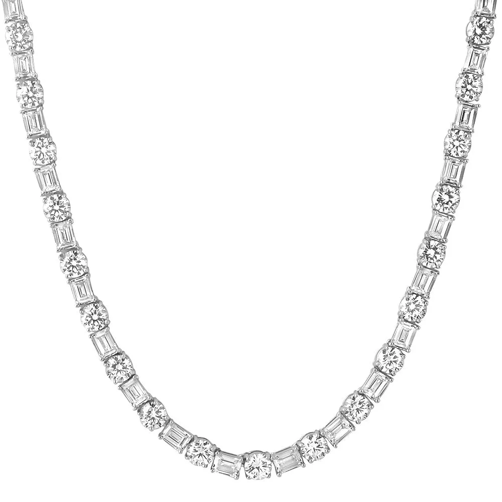 White Gold Emerald & Round Cut Tennis Chain