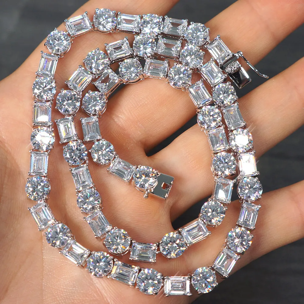 White Gold Emerald & Round Cut Tennis Chain