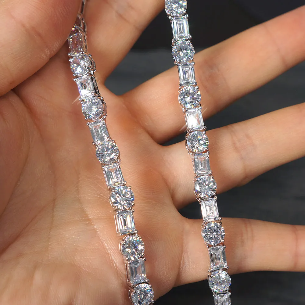 White Gold Emerald & Round Cut Tennis Chain