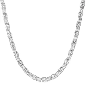 White Gold Emerald & Round Cut Tennis Chain