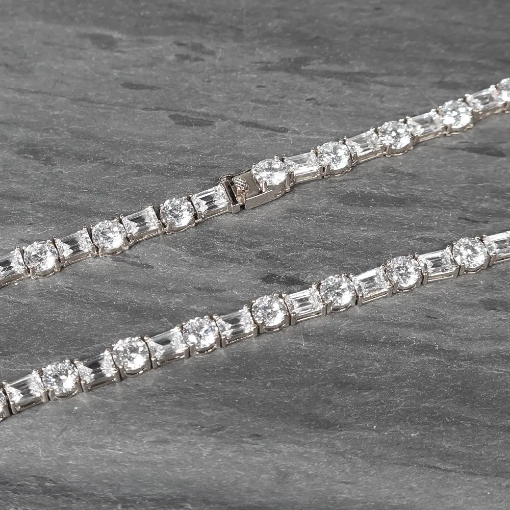 White Gold Emerald & Round Cut Tennis Chain