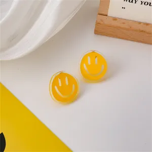 Yellow Acrylic & 18K Gold-Plated Smiley Stud Earrings