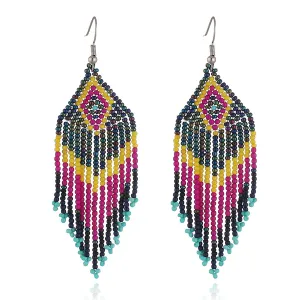 Yellow & Fuchsia Howlite Rhombus Tassel Drop Earrings