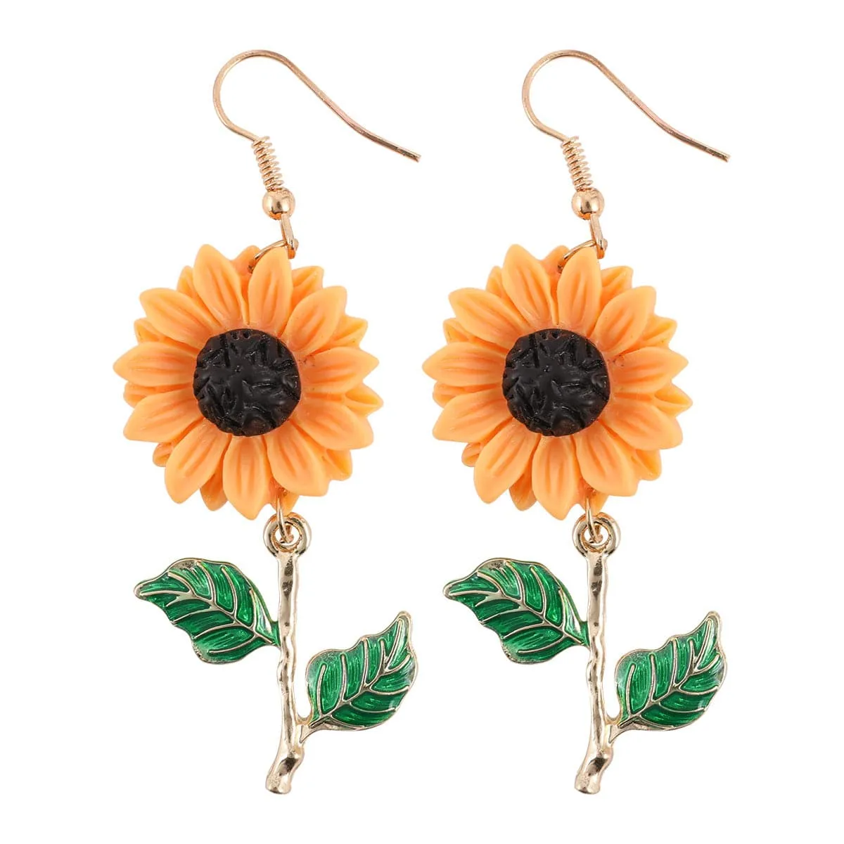 Yellow & Green Sunflower Drop Earrings