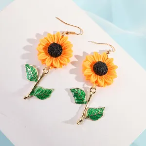 Yellow & Green Sunflower Drop Earrings